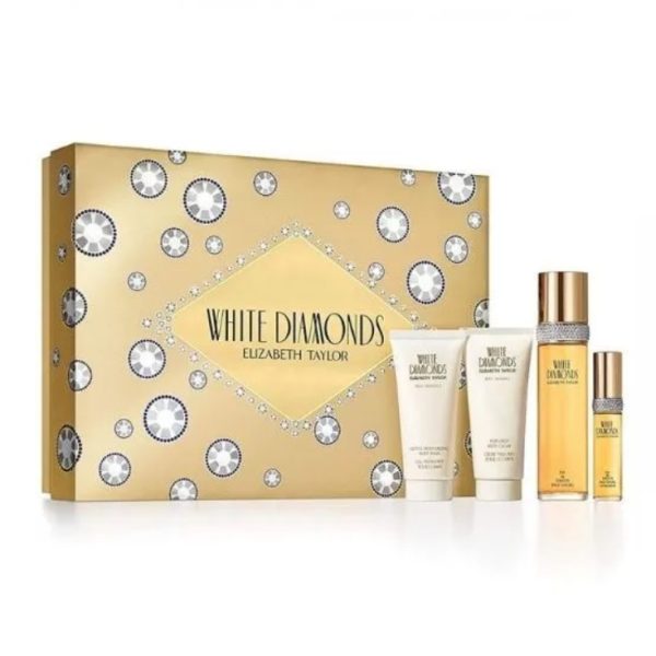 ESTUCHE ELIZABETH TAYLOR DIAMANTES BLANCOS MUJER 4PZS 100ML EDT + 10ML + CREMA + GEL DE BAÑO