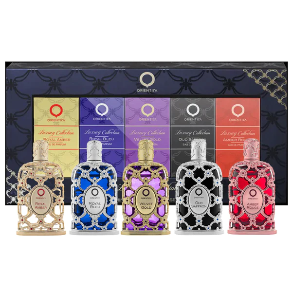 ESTUCHE ORIENTICA MINIS 5 ROYAL AMBER - ROYAL BLEU - VELVET GOLD - OUD SAFFRON - AMBER ROUGE