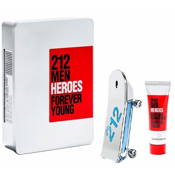 ESTUCHE CAROLINA HERRERA 212 HEROES HOMBRE 2PZS 90ML EDT + GEL DE BAÑO